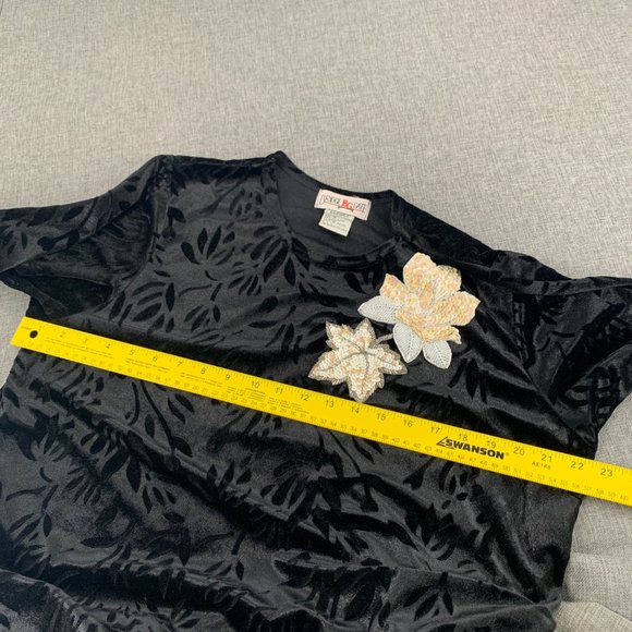 Vintage‎ Bridge BG Gate Black Satin Over Sized Blouse Long Sleeve Medium Floral - Picture 9 of 12